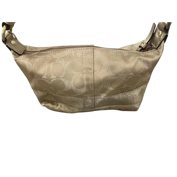 Coach Signature C Small Shoulder Bag Purse Gold Metallic Studded Strap - Picture 6 of 13